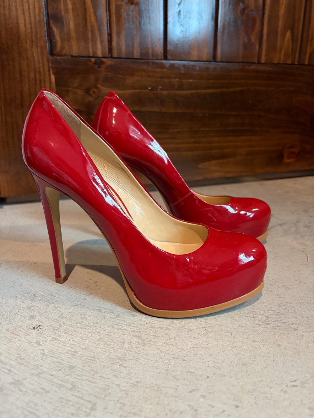 Kelsi Dagger Red Patent Platform Pumps
